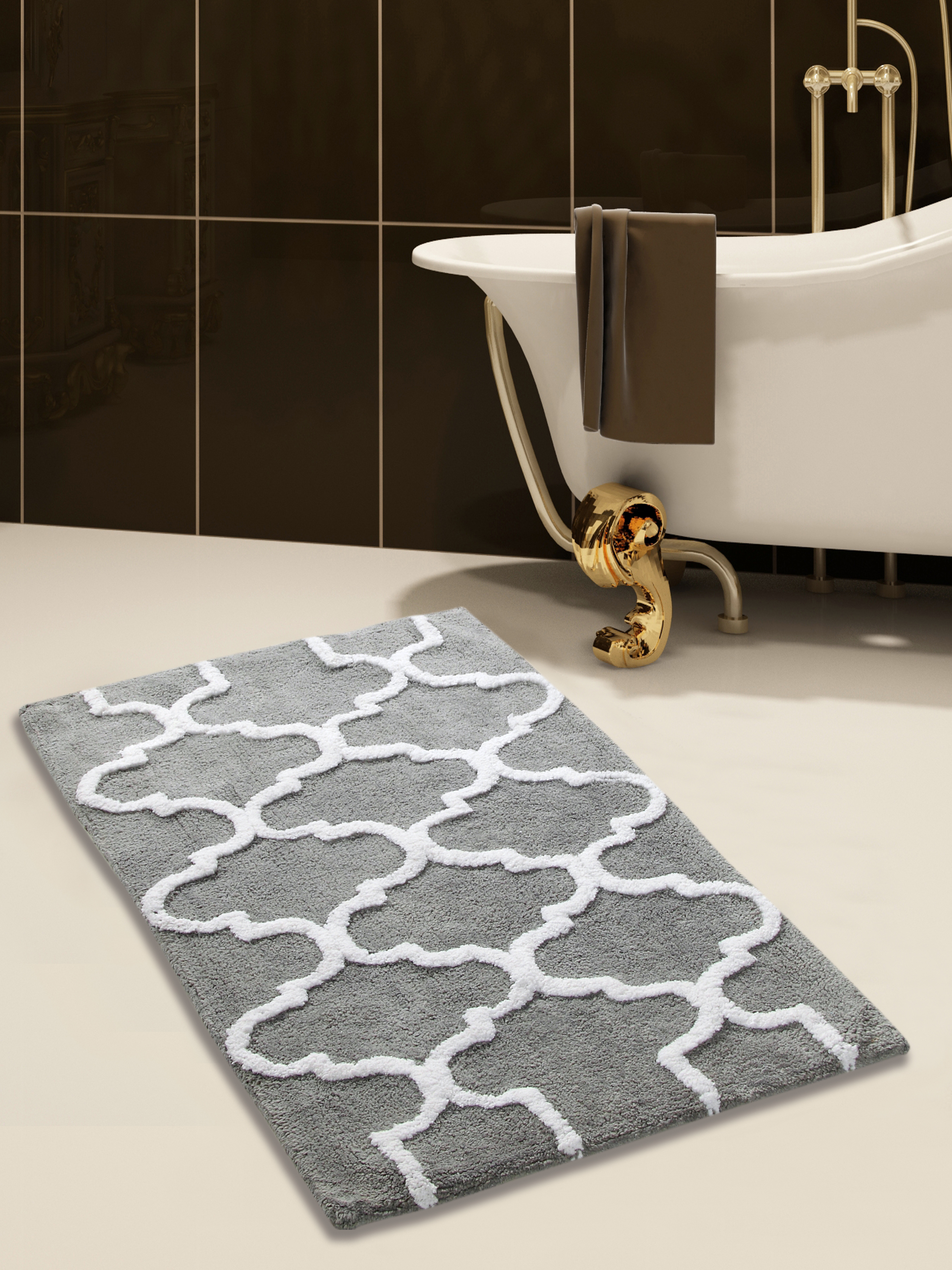 Saffron Fabs Bath Rug, Cotton, Non-Skid, Geometric, Machine